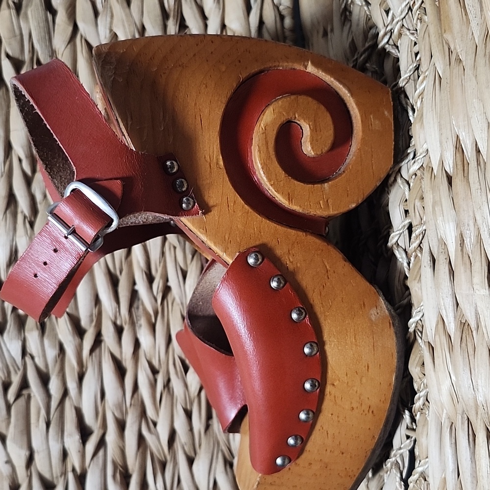 VTG 70s Bonnie Smith For KIMEL Women's Red Leather Platform Sandals Shoes Sz 6 - Picture 6 of 13
